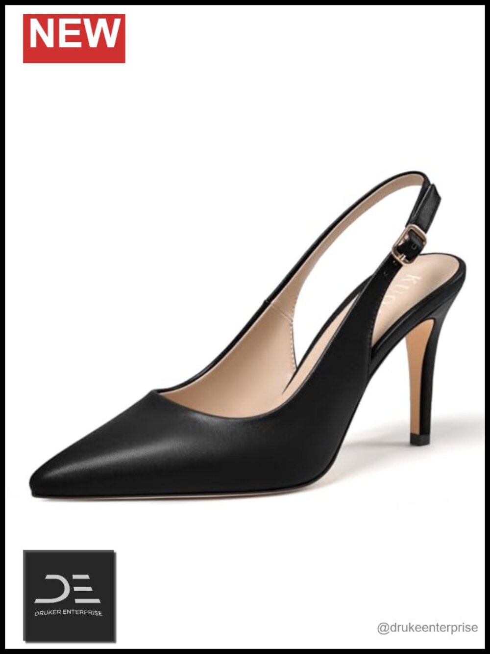 Slingback Heels for Women Pointed Toe Stiletto Pumps 3.5" High Heels Faux